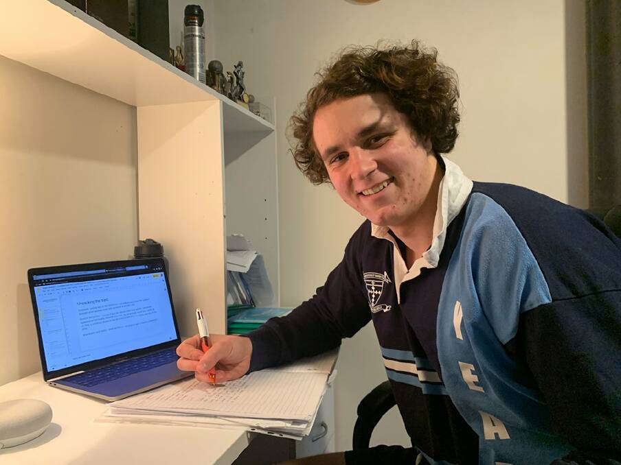 ALMOST THERE: Marian College year 12 student Aidan Newson is working towards his final exams during the second round of remote learning. Picture: CONTRIBUTED