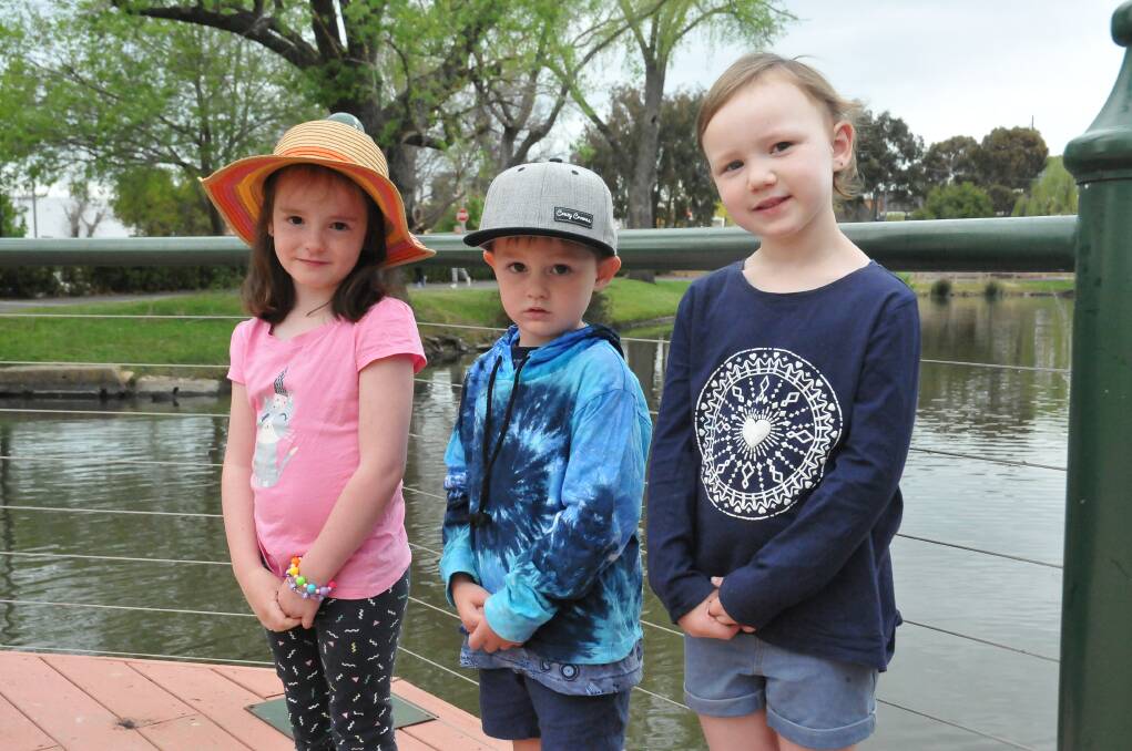 LENDING A HAND: Delilah, 6, Leroy, 3 with cousin Mara, 5 helping to clean up rubbish at Alexandra Lake Ararat. Picture: CASSANDRA LANGLEY