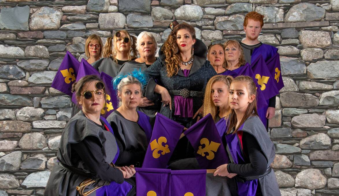 ON STAGE: Jarita Barry as the evil Queen Morgiana (centre), with her guards, at the back, Jo Rigby, Jodie Holwell, Deb Slorach, Sue Horvath, Libby Johnston, Tyler Wineberg, and in the front front Evenne Cosgriff, Natasha Eilola, Faith Eilola and Sheridan Keith. Picture: CONTRIBUTED