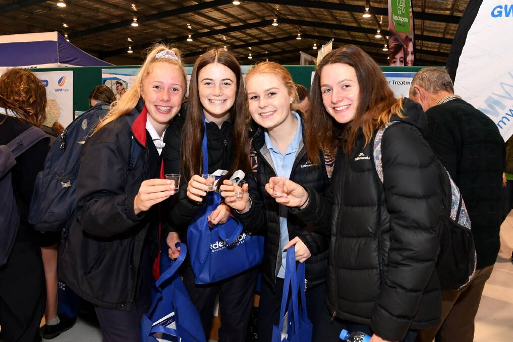 PATHWAYS AVAILABLE: Secondary college students Stephanie Glover (Dimboola Memorial Secondary College), Ruby Redford, Sophie Martin and Abby Hallam (Horsham College) at the Western Victorian Careers Expo in August. Picture: SAMANTHA CAMARRI