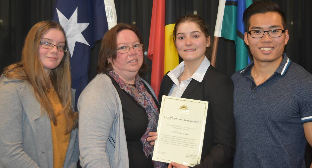 EXCITING CAREER AHEAD: Ararat's Emily Green, Kim Barratt, RMC appointee Ashby Green and Minh Vu during a ceremony where Ashby received a certificate of appointment. Picture: CONTRIBUTED