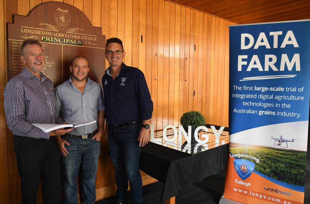 EXCITING STEP: Skillinvest chief executive Darren Webster, LX founder and director Simon Bltyth and Longerenong Data Farm project manager Bryan Matuschka. Picture: ELIZA BERLAGE