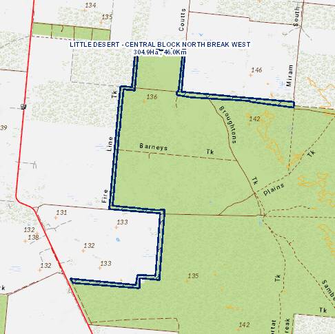 COMMUNITY NOTICE: The location of the planned burn in Little Desert central block north break west. Source: FOREST FIRE MANAGEMENT VICTORIA