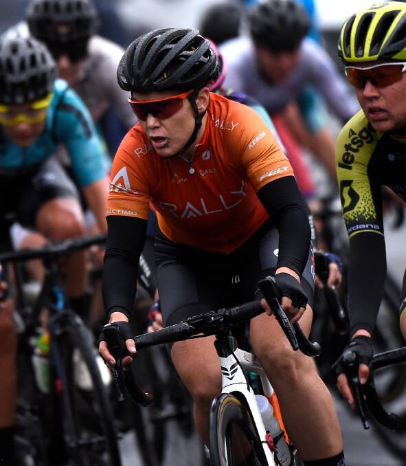 FOCUS: Chloe Hosking is pictured in action during the elite women's criterium on Sturt Street. She won the race in a photo finish. Picture: Adam Trafford.