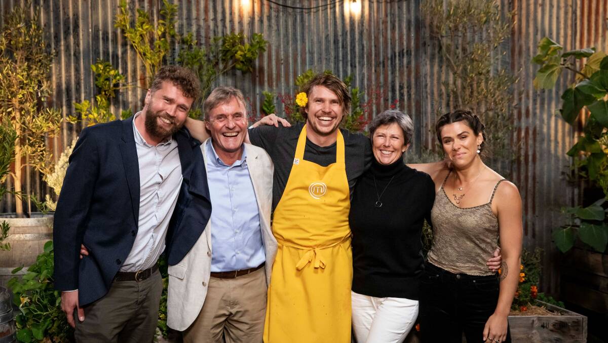 MasterChef contestant Simon Toohey, centre, with brother Oliver, parents Justin and Therese, and girlfriend Georgia Radley. Picture: Supplied