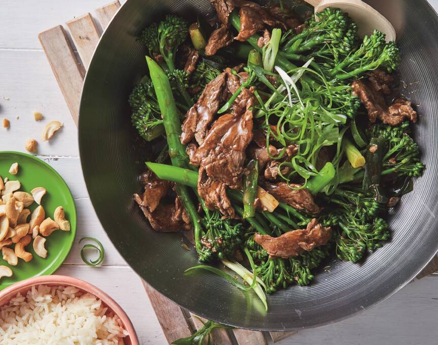 Beef and broccolini stir-fry. Picture: Rob Palmer