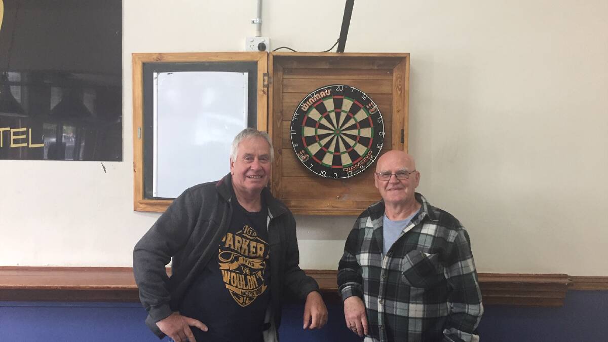 BULLSEYE: Frank Parker and Doug Goulter aiming to bring Darts back into the fold in Ararat. Picture: FRASER STEWART