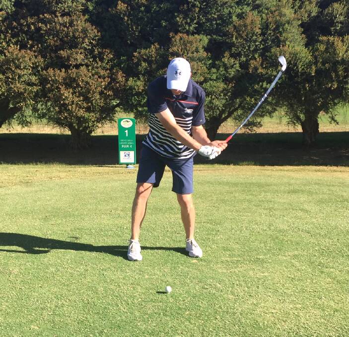READY: Michael Harricks lines up to tee-off at Chalambar Golf Club, where he swung through a stellar round. He intends to keep upping the ante on his game. Picture: FRASER STEWART.