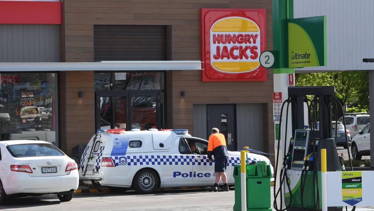Police forensic crews spent much of Tuesday examining clues at the Redan Hungry Jacks after an armed robbery on Monday night. Picture: Lachlan Bence
