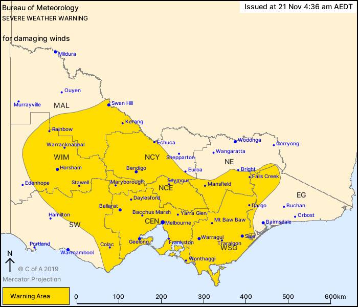 Damaging winds forecast for the Wimmera region. 