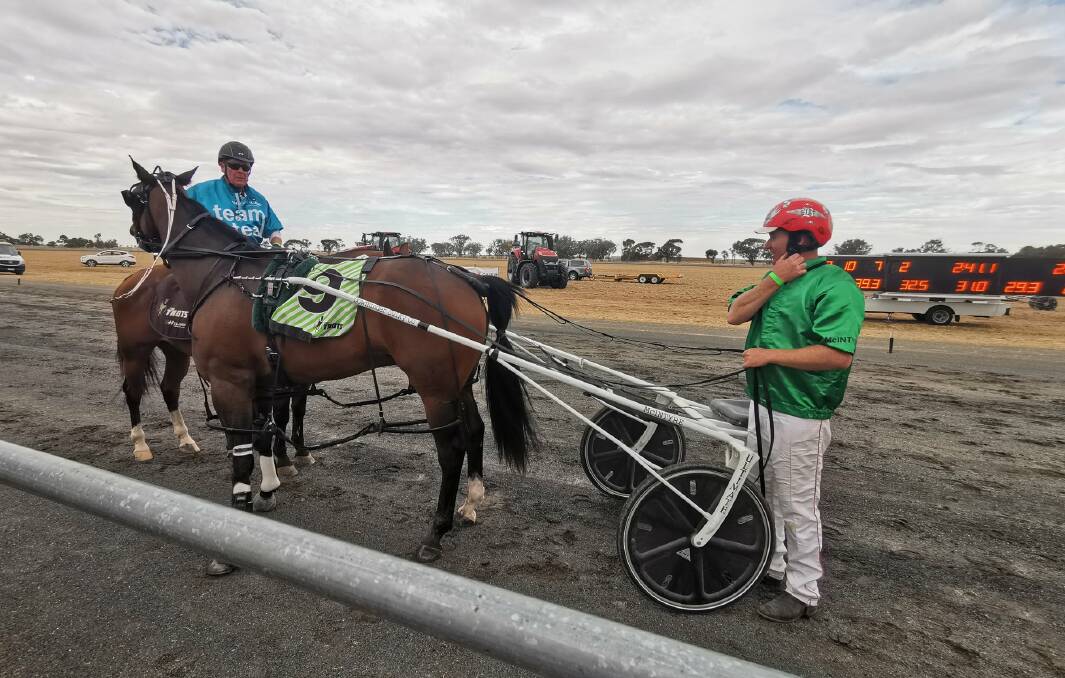 Michael Bellmanand 2021 Mallee Bull Pacing Cup winner Dot The Eye.