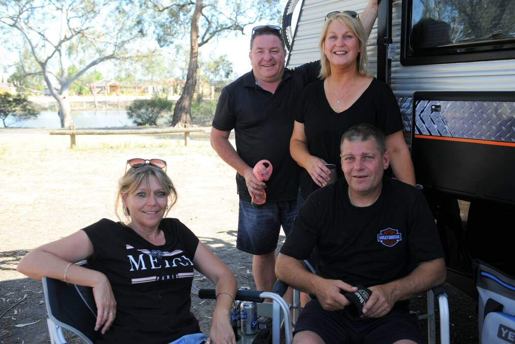 Adelaide residents Kate and Darren Pertini, and Lyle and Trisha Hendersen, stopped at Horsham Riverside Caravan Park on their way to Ballarat. Picture: JADE BATE