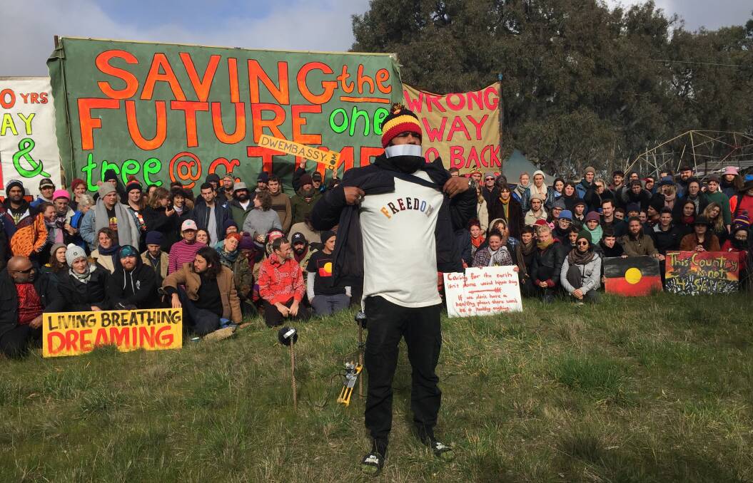 STANDING GROUND: Activist and lore man Zellanach Djab Mara with fellow activists at the Buangor site on August 21. Picture: JESSIEANNE GARTLAN
