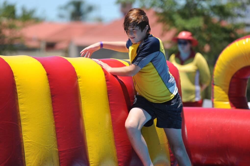Riley Innes at the Horsham Aquatic Centre's inflatable pool earlier this month. Picture: DAINA OLIVER