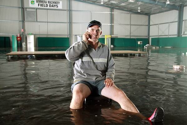 HISTORY: Former Wimmera Machinery Field Days president Bryan Matuschka when the site flooded in 2011. Mr Matuschka has been on the committee since 1999.