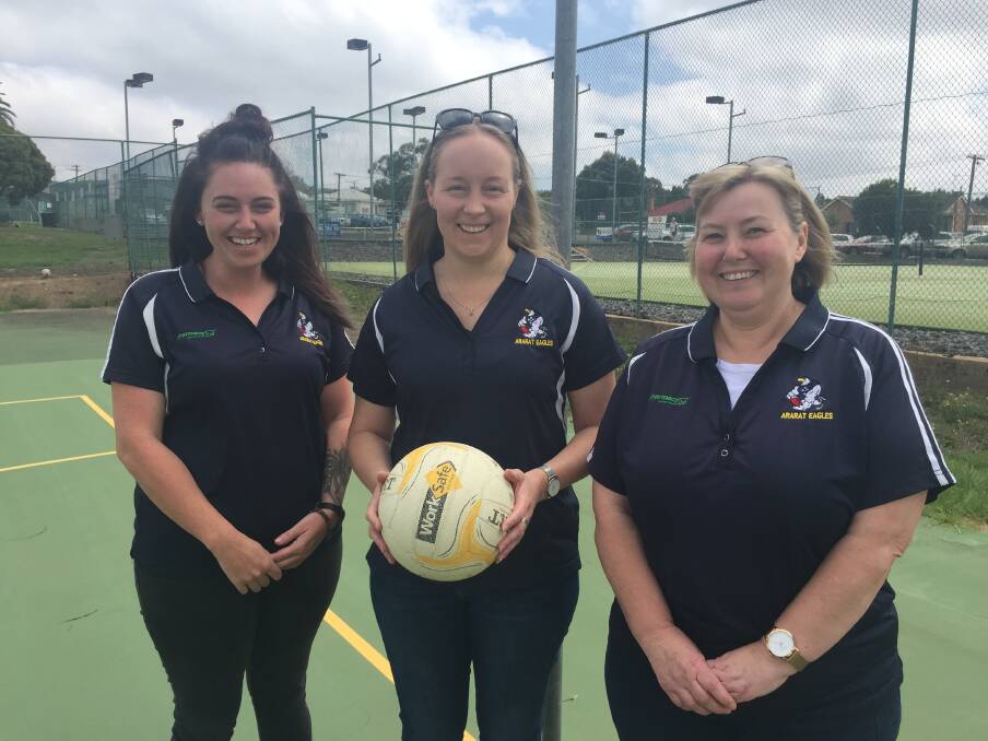 COMPETITION READY: Hayley Lugg, Olivia West, and Nat Coghlan will coach the C, A and B grade sides respectively at the Ararat Eagles netball club. Photo: JESSIEANNE GARTLAN. 