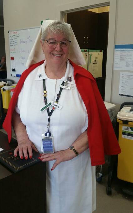 Yvonne Byron wore her original 1960s uniform to celebrate her last day at East Grampians Health Service. Picture: SUPPLIED.