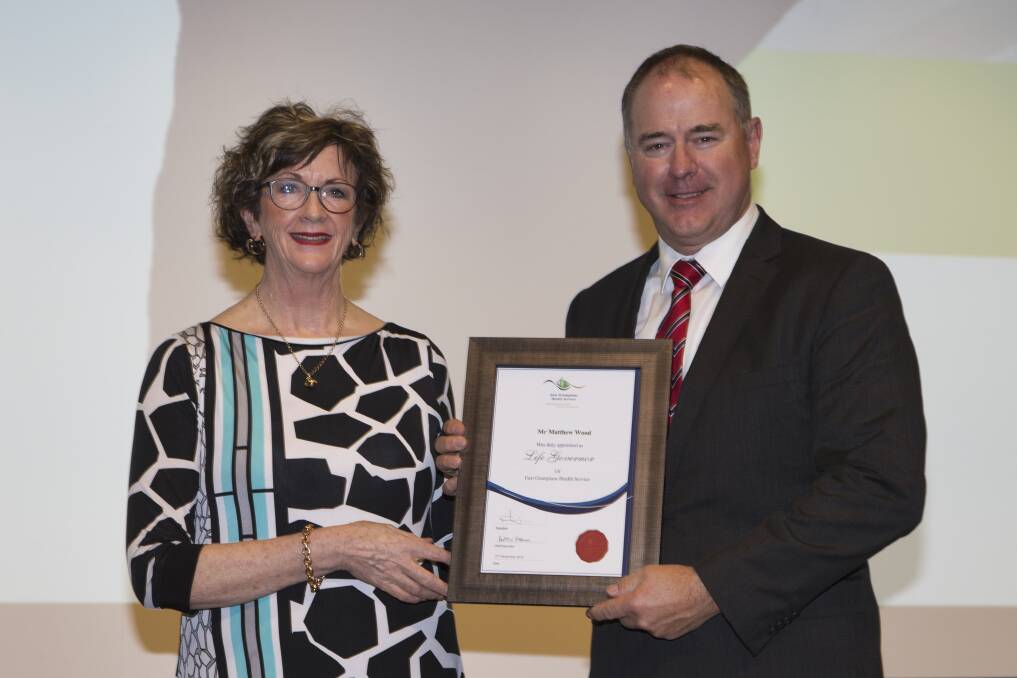 HONOURED: East Grampians Health Service board director Annie Rivett with new Life Governor Matthew Wood.