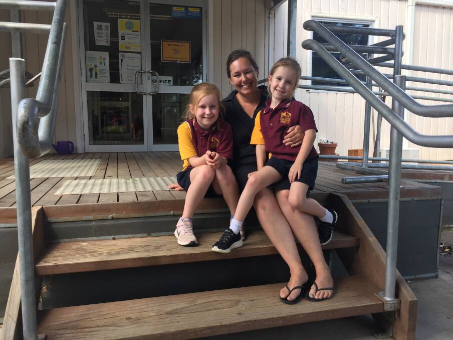 Former Buangor Primary School student Sarah Alexander with her daughters Hattie and Penny, who both now attend the school.
