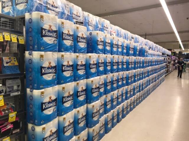Floor to ceiling: Supermarkets have restocked their shelves with toilet paper, including Horsham Woolworths. Photo: LOIS JOHNSON.