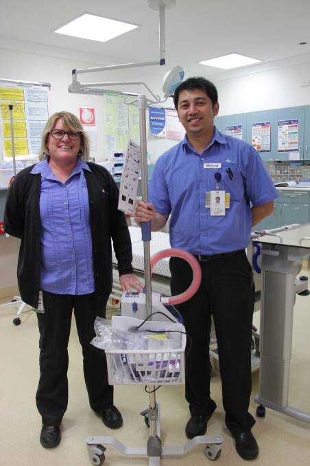 CARE: Kirsten Finch and Michael Hermosilla with the new Urgent Care Centre's Airvo, donated by the Humpty Dumpty Foundation. Picture: CONTRIBUTED.