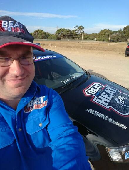SUCCESS: Mick Petrov takes a happy photo of himself with Tango 3, the Super Street class VE Commodore station wagon he raced at the Westernationals in Perth, where he came third. Picture: CONTRIBUTED. 
