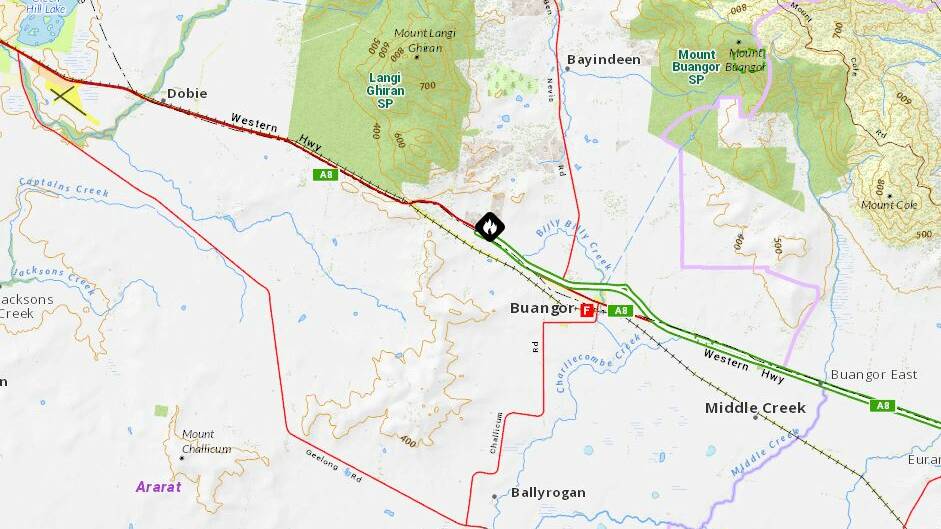 The Vic Emergency website displays the location of the fire on the Western Highway.