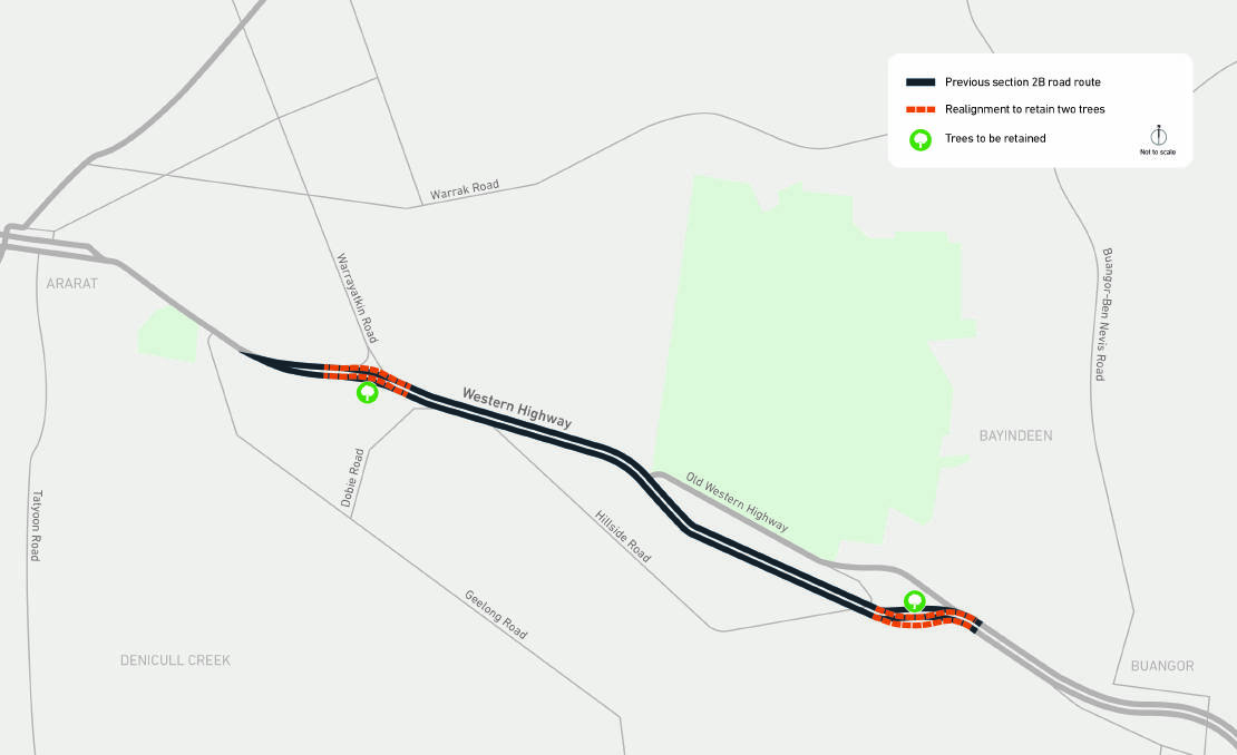 The planned alteration to the Western Highway stretch between Buangor and Ararat. Source: Major Roads Victoria.