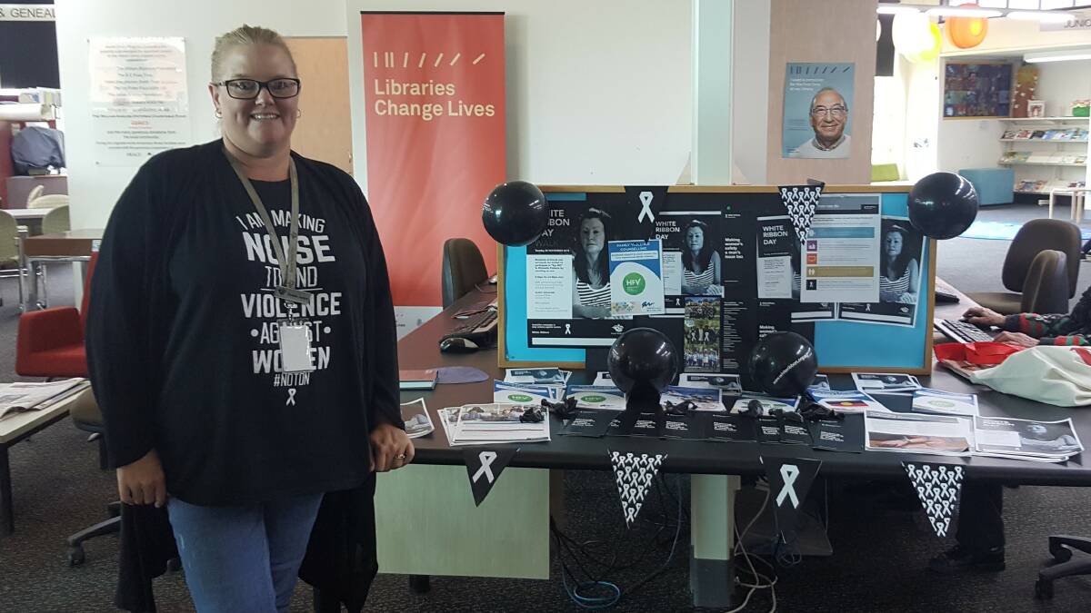 Danielle Jenkins holds a stall at the Central Highlands Library, Ararat branch, to raise awareness and provide help to women. 