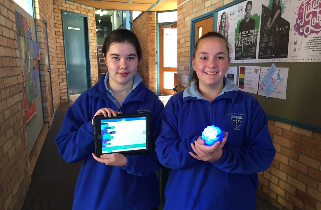 INVENTIVE: Ruby and Emily have coded an interactive game using a ball and an iPad they called a Sphero.