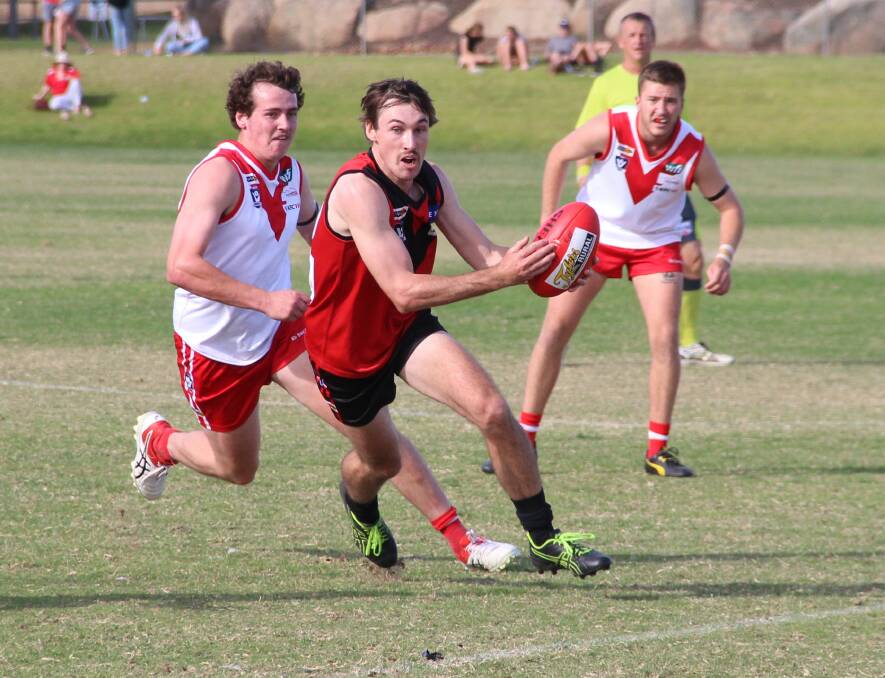 PACE: Jack Walker's dash off half-back will once again be important for Stawell when they host Minyip-Murtoa this weekend. The Burras are undefeated after four rounds. Picture: LACHLAN WILLIAMS