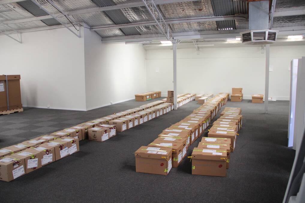Ballot paper boxes at the Ripon election office in Stawell. Picture: LACHLAN WILLIAMS
