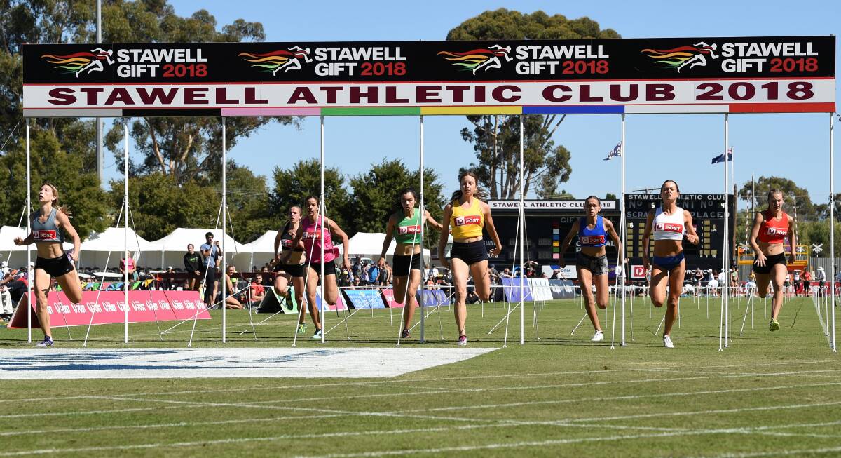 Athletes competing at the 2018 Stawell Gift. Picture: LACHLAN BENCE