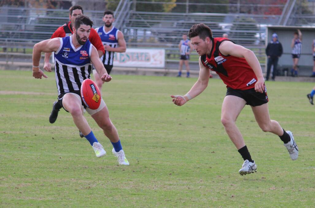 Naish McRoberts chases down a loose ball in Stawell's last game against the Burras. Picture: LACHLAN WILLIAMS