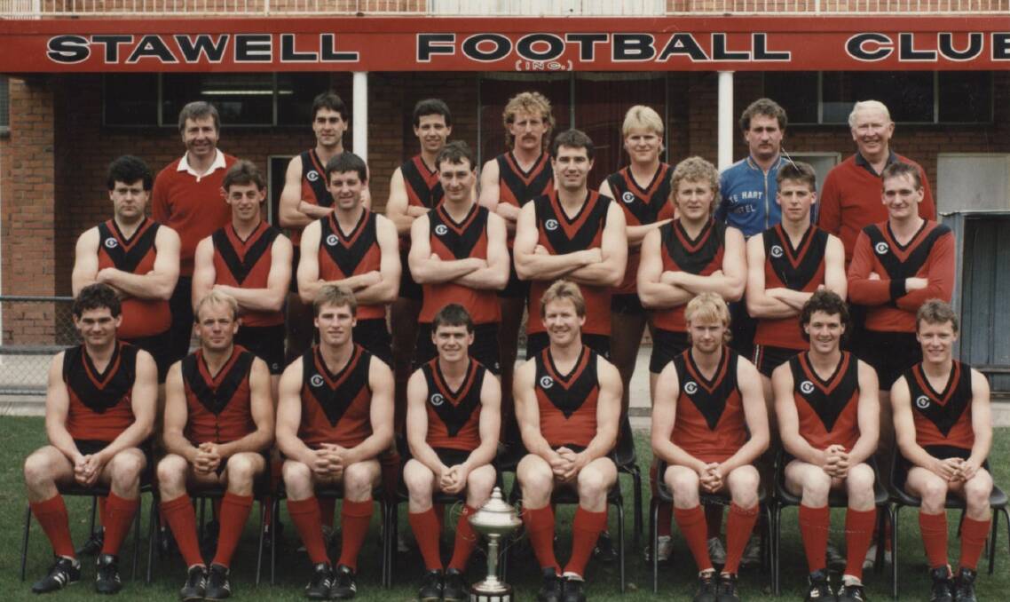 WINNERS ARE GRINNERS: Stawell Redlegs, the 1987 Wimmera Football League premiers. Pictures: Contributed.