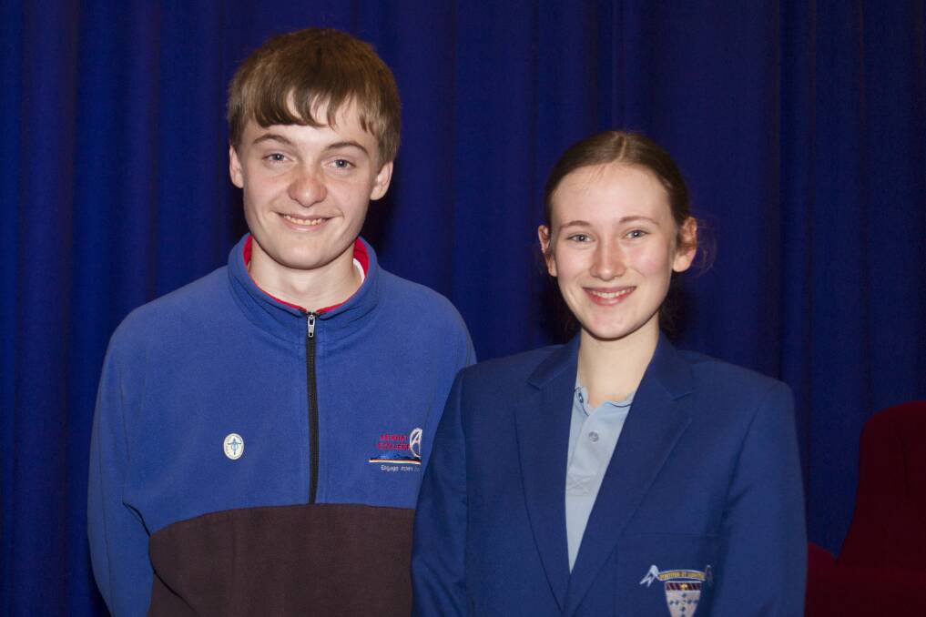 SPEAKING UP: The winner of the Ararat regional final of the Legacy Junior Public Speaking Awards, James Mullin, from Ararat College with runner-up Angel Herbert-King from Marian College. Picture: SUPPLIED
