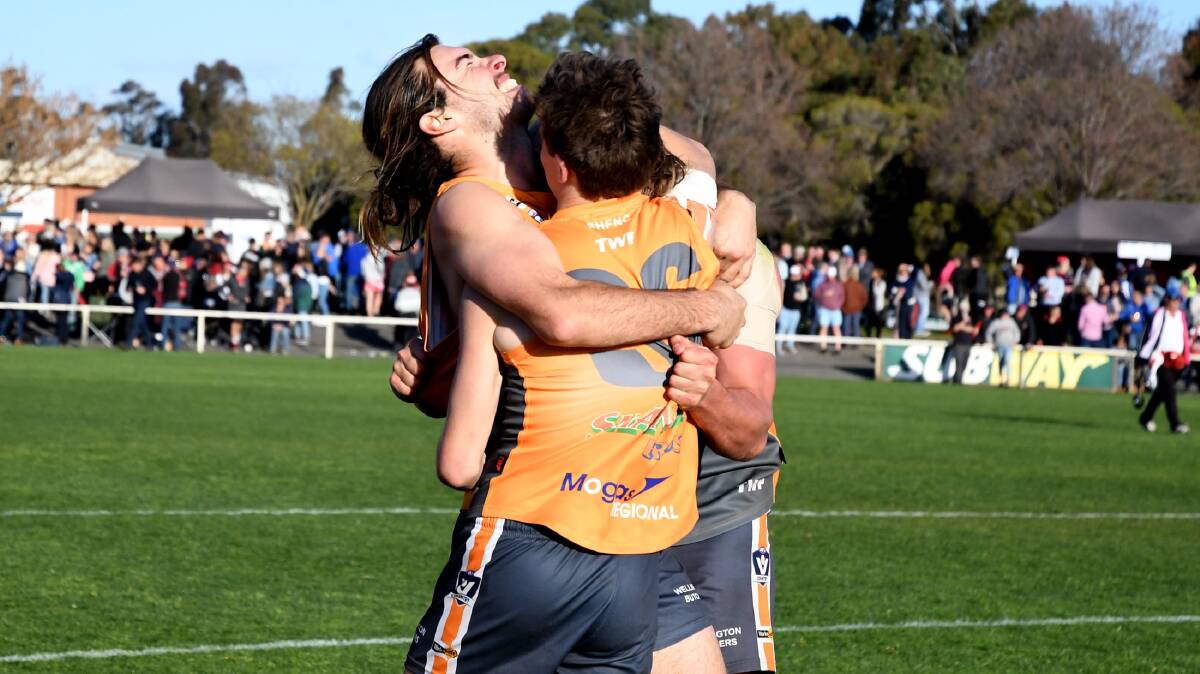 Giants players celebrate after the 2017 Horsham District league grand final. Picture: SAMANTHA CAMARRI
