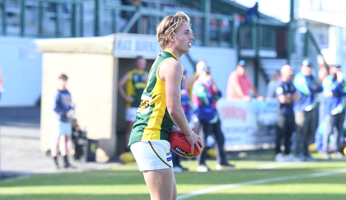 Horsham District's Jacob Cocks takes a moment before moving the ball up the field. Picture: RICHARD CRABTREE
