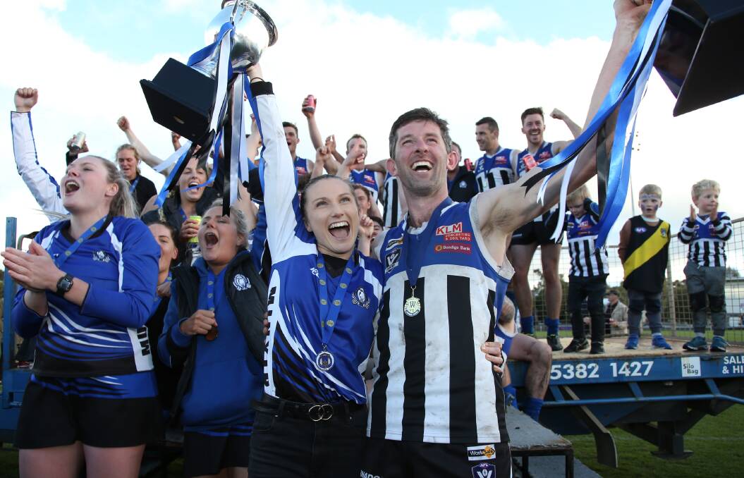 Billie Bibby and John Delahunty celebrate with the trophies. Picture: PETER PICKERING