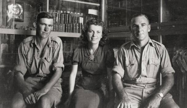 FROM THE ARCHIVES: Horsham soldier Private Eric Clifton Eldridge (left), with a shopgirl and Corporal Henry Bailey Spencer at Tel Aviv in 1940. Picture: HORSHAM HISTORICAL SOCIETY