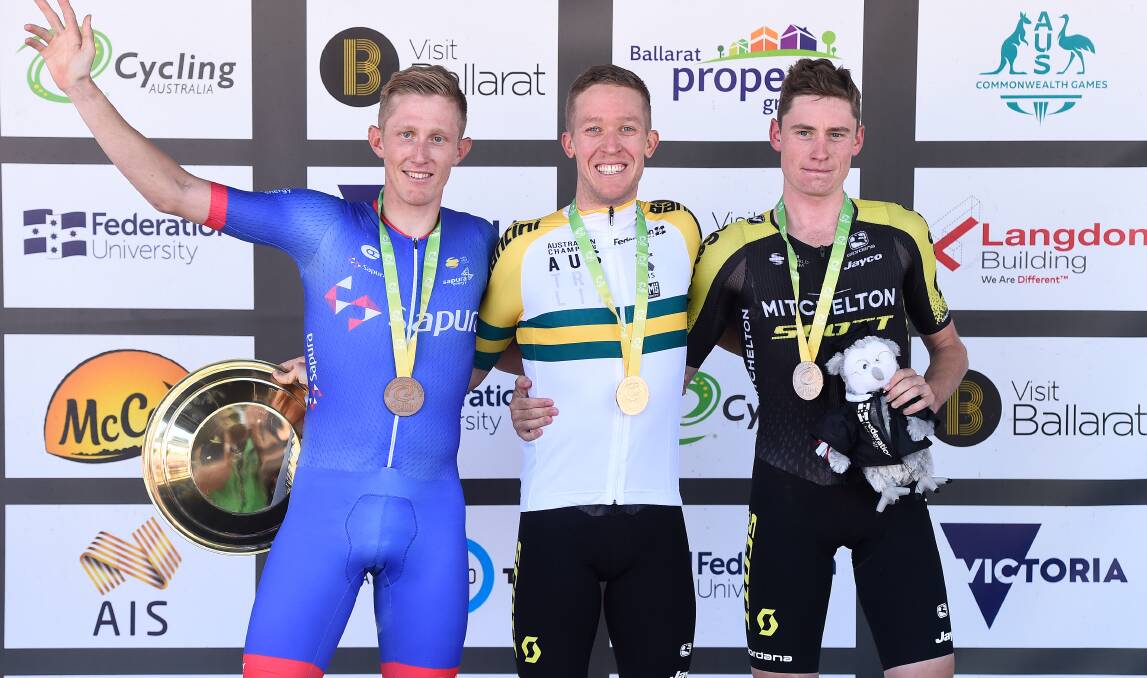 ONE STEP BETTER: Ararat's Lucas Hamilton, right, on the podium after his second place finish at the 2020 road national championships. Picture: ADAM TRAFFORD