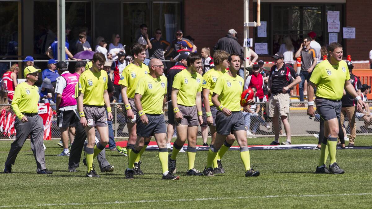 Umpires take to the ground before last season's WFL reserves grand final. Picture: PETER PICKERING