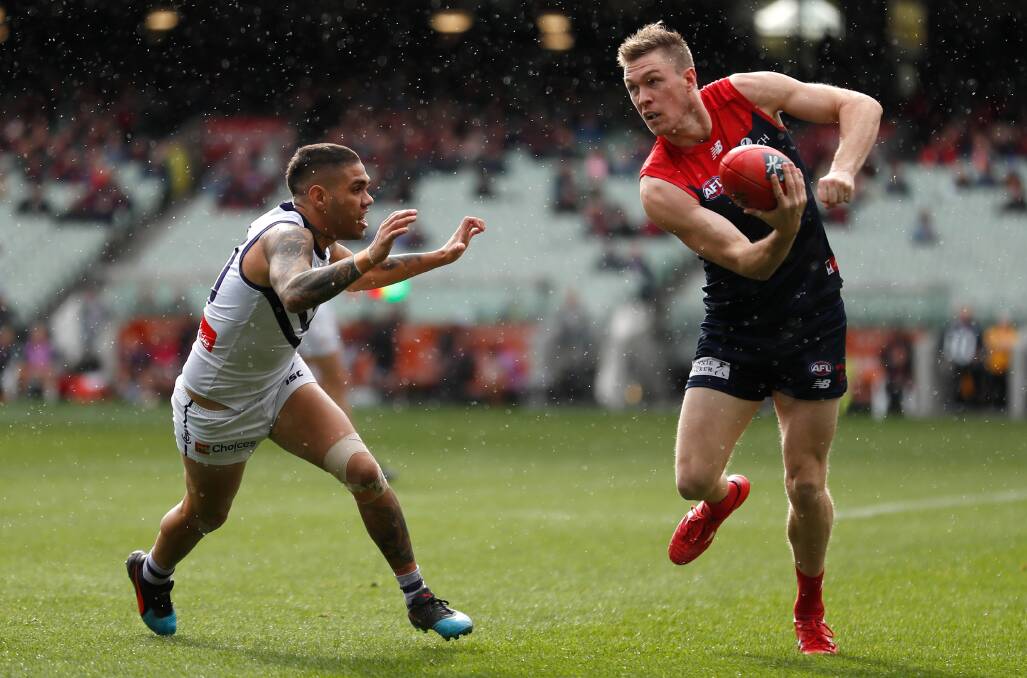 Tom McDonald kicked three goals for Melbourne in its win against Adelaide. Picture: MICHAEL WILLSON/AFL PHOTOS