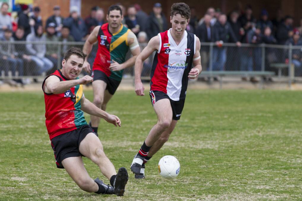 With only three rounds remaining, no side is wanting to slip up and lose a spot in the top five. Stawell and the Horsham Saints are two teams both hoping to play in September. Picture: PETER PICKERING