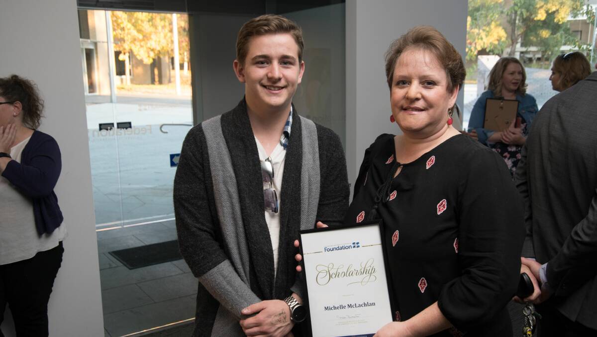 PROUD: Callum, 17, and mum Michelle McLachlan after the scholarship ceremony at Federation University llast week.