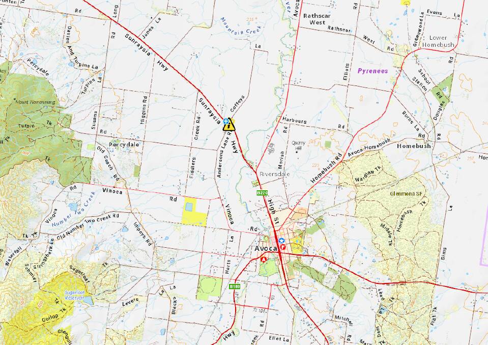The location of the hay shed fire incident on the Vic Emergency app. 