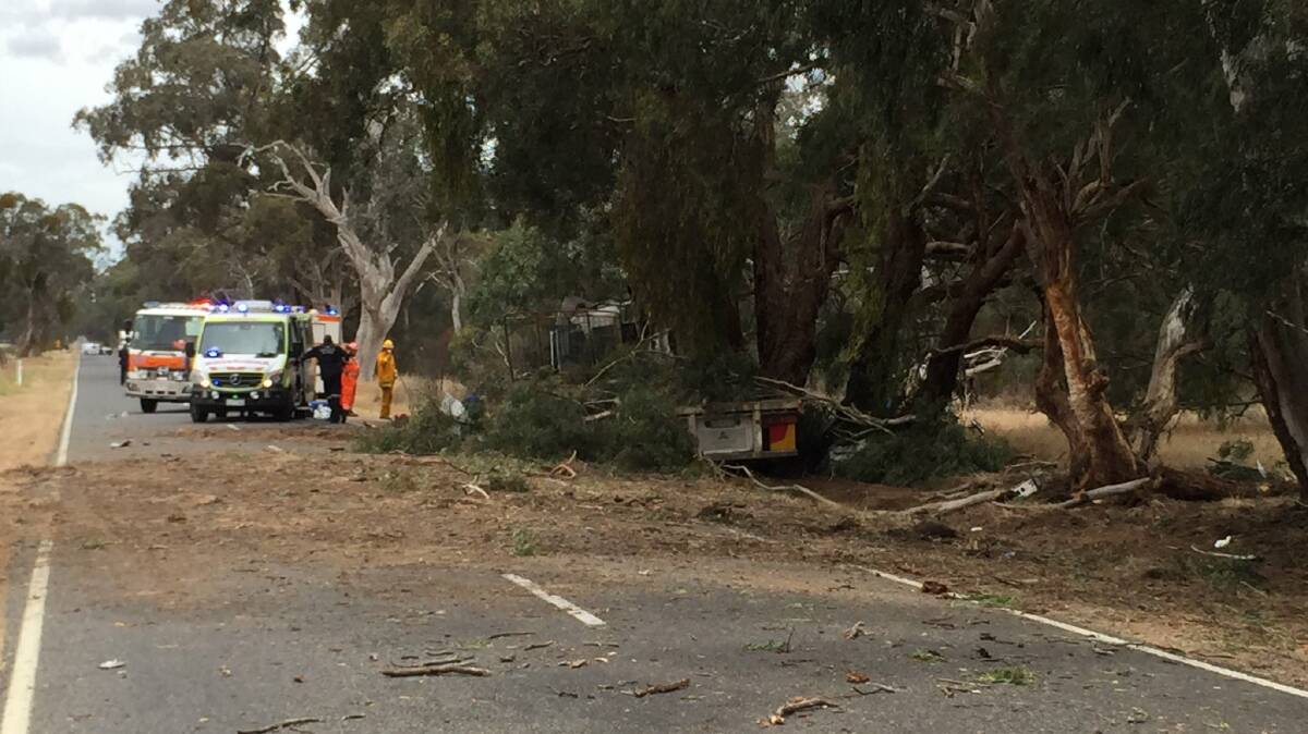 CHAOS: The scene on the truck incident on Donald-Stawell Road. Picture: Maggie Raworth