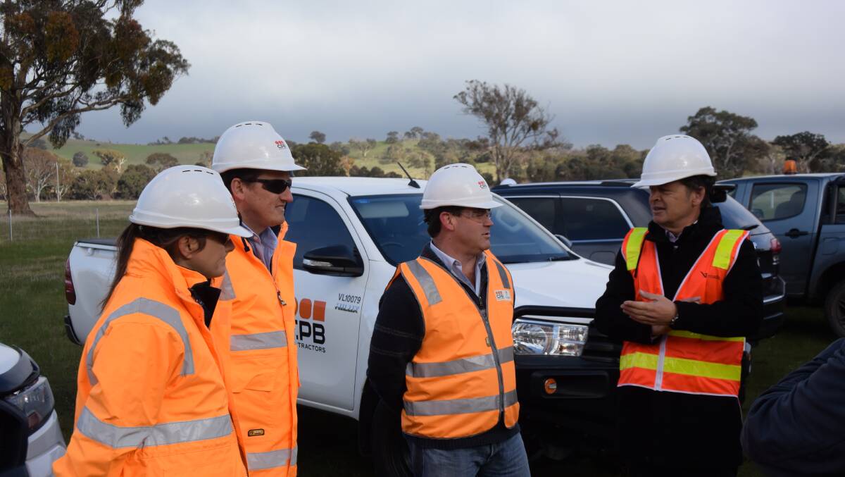 Victorian Roads Minister Luke Donnellan meets with VicRoads staff and Western Highway duplication project contractors at Buangor on Thursday. Picture: REX MARTINICH 
