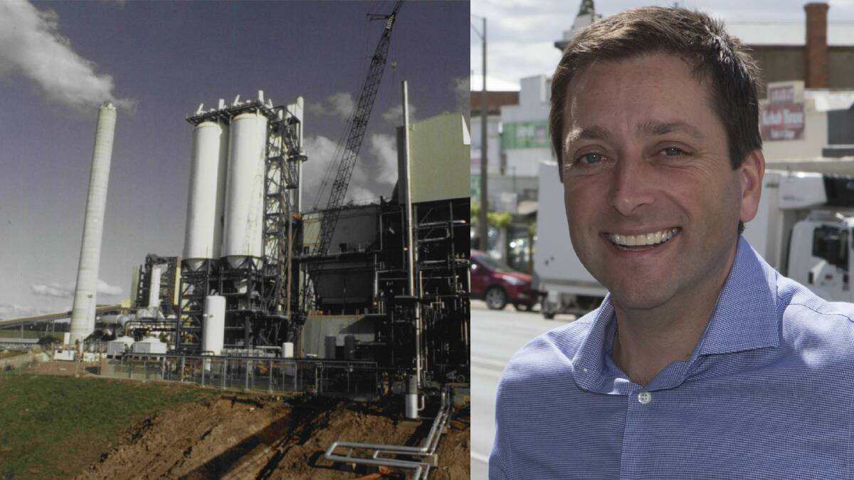 Matthew Guy visits Ararat (left) and a picture of Loy Yang coal-fired power station, Which MR Guy said needs to stay open.