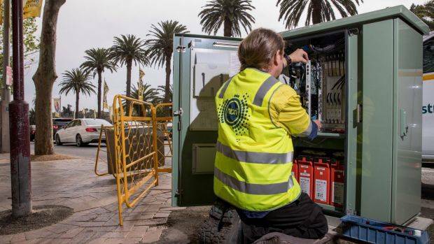 A metal cabinet that provides internet through NBN Fibre-to-the-Node technology. Photo: Bloomberg
